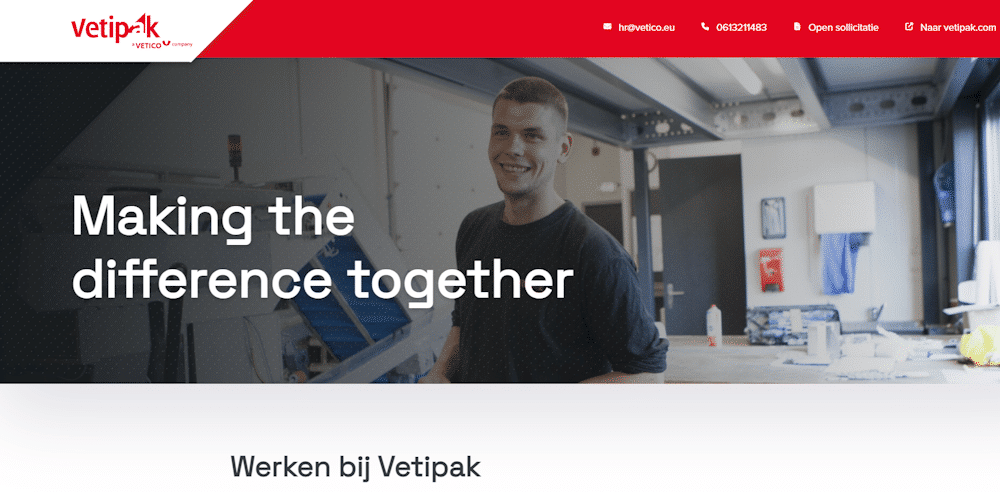 Vetipak landingspagina werken-bij website